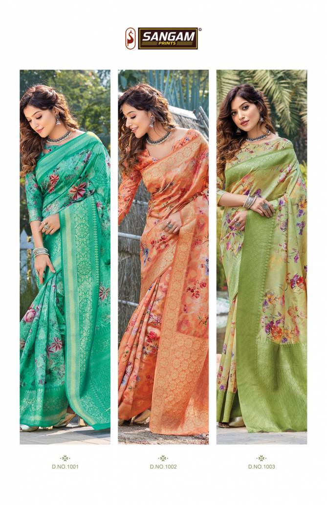 Sangam Roop Shringar Latest Fancy Festive Wear Digital Print Silk And Reshm Thread work Sarees Collection